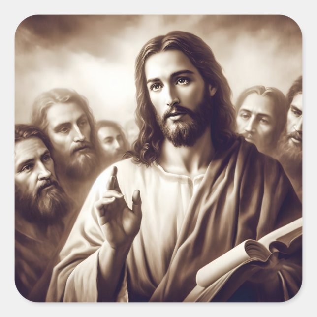 Jesus wurde als Lehrer dargestellt Quadratischer Aufkleber (Vorderseite)