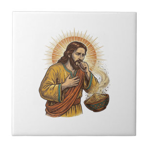 Jesus würgt an trockenem Tortilla-Chip-Krümel Esse Fliese