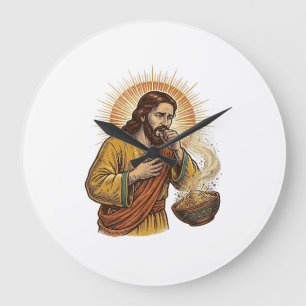 Jesus würgt an trockenem Tortilla-Chip-Krümel Esse Große Wanduhr