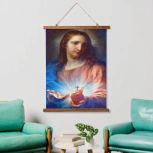 Jesusherz Wandteppich Mit Holzrahmen