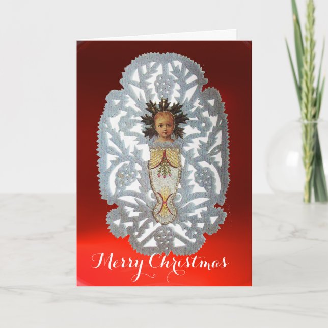 Jesuskind, antikes Weihnachtsbuch Carving Feiertagskarte (Vorderseite)