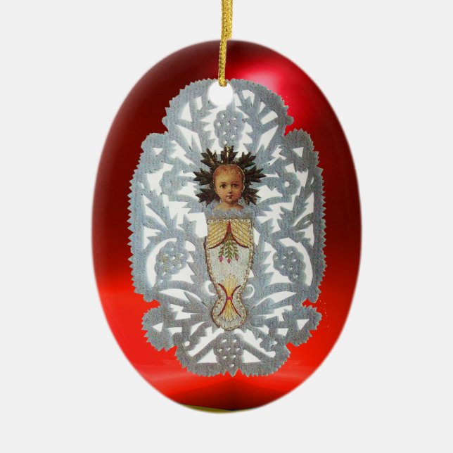 Jesuskind, antikes Weihnachtsbuch Carving Keramik Ornament (Vorne)