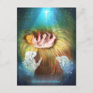 Jesuskind in einer Krippe Feiertagspostkarte