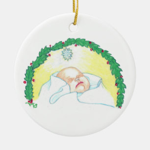 Jesuskind mit Girlande Keramik Ornament