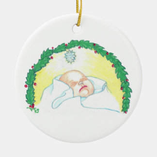 Jesuskind mit Girlande Keramik Ornament