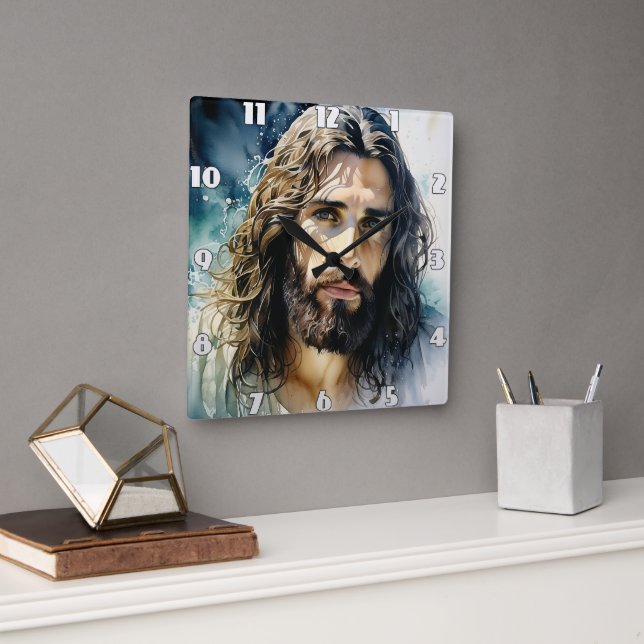 Jesusporträt Quadratische Wanduhr (Büro)