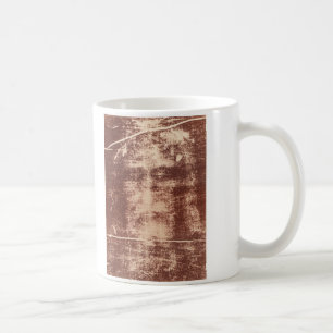 Jesuss Gesicht nah oben auf dem Leichentuch von Kaffeetasse