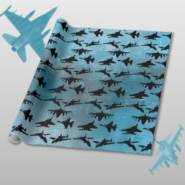 Jet Aircraft Black Blue Military Aquarell Geschenkpapier