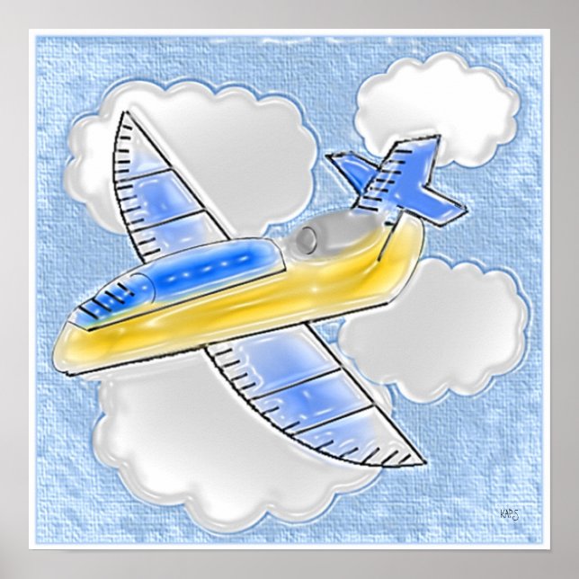Jet Airplane in Clouds 3D Poster (Vorne)
