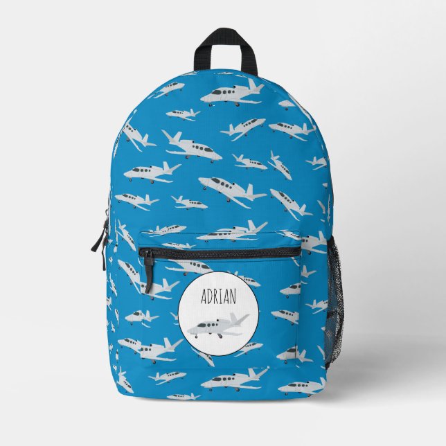 Jet Airplane Muster Individuelle Name School Bedruckter Rucksack (Vorderseite)