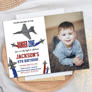 Jet Birthday Einladungen grau kämpfen mit Foto