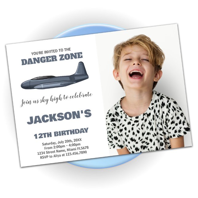 Jet Birthday Einladungen grau kämpfen mit Foto (Fighter Jet Birthday Invitations Gray with photo)