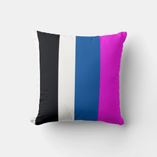 Jet Black, Reinweiß, Teal Blau, Hot Pink Streifen Kissen