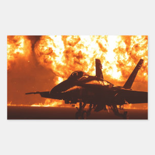 Jet Fighter Flames Rechteckiger Aufkleber