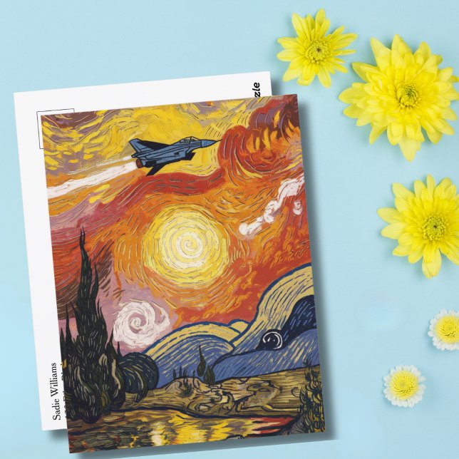 Jet Fighter Flugzeug Van Gogh Aviation Geburtstag Postkarte (Von Creator hochgeladen)