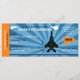 Jet Flugzeug Birthday Einladungen (Blue Orange)