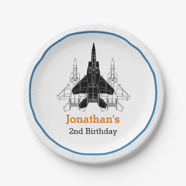 Jet Flugzeug Boy Birthday Personalisiert Paper Tel Pappteller (Vorderseite)