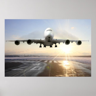 Jet Landing on Snowy Runway Poster