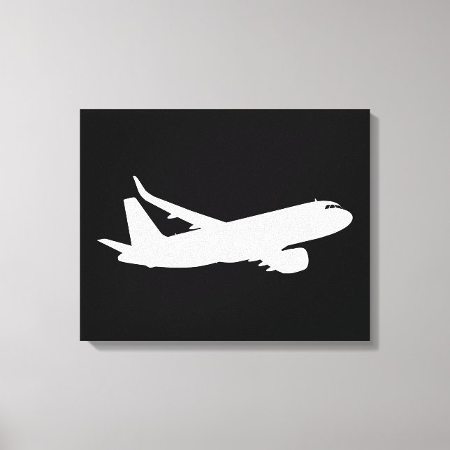 Jet Liner Weiße Silhouette Fliegendekor Leinwanddruck (Vorderseite)