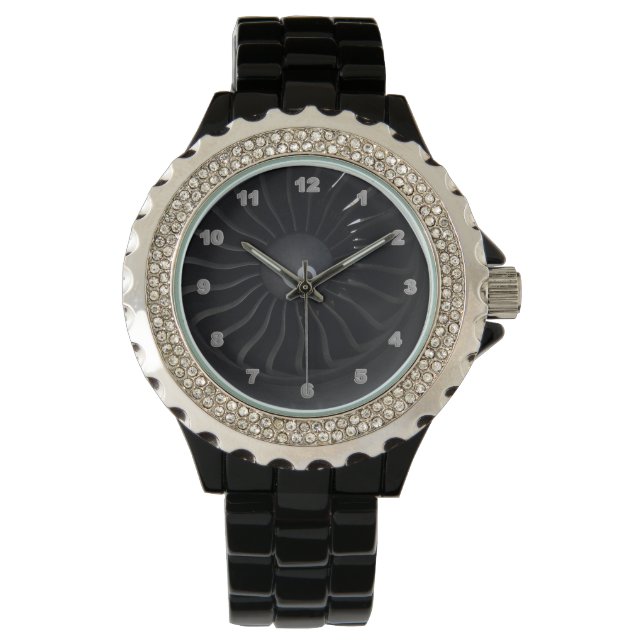 Jet Motor Kristall Black Enamel Armbanduhr (Vorderseite)