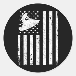 Jet Ski Amerikanische USA-Flagge Jetski Runder Aufkleber