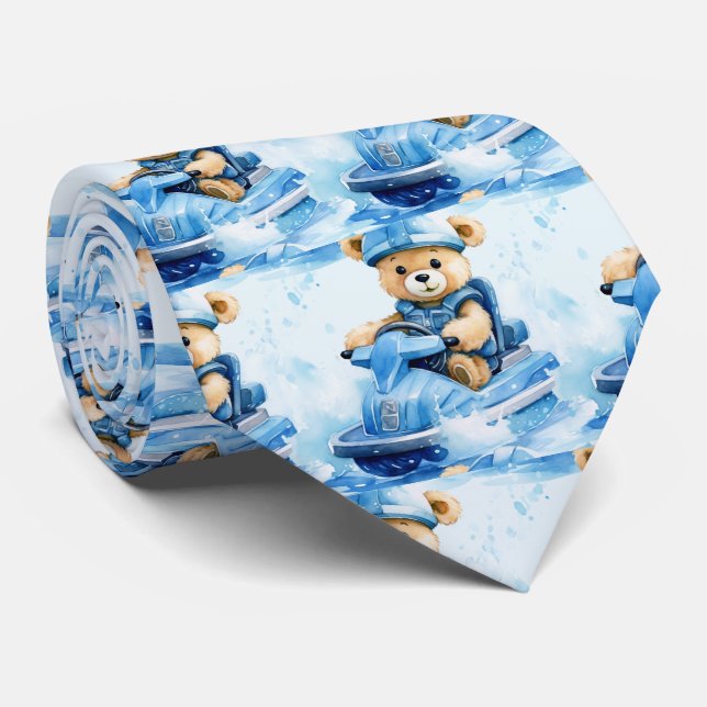 Jet Ski Blue Teddy Bear Neck Tie Krawatte (Gerollt)