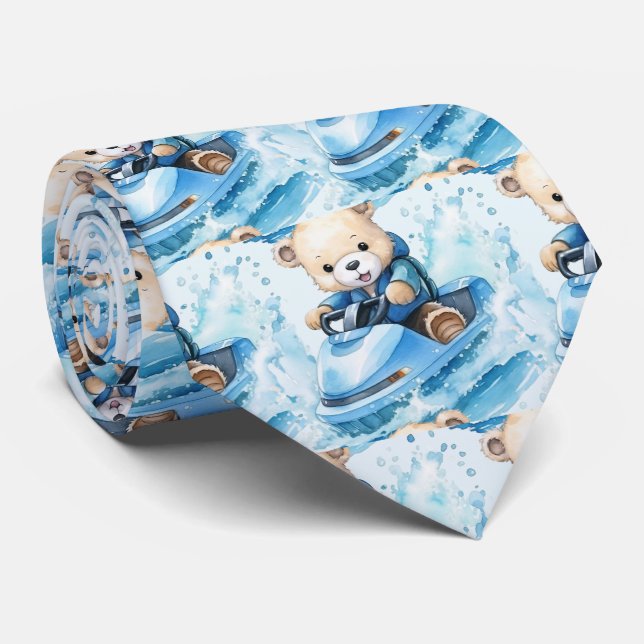 Jet Ski Blue Teddy Bear Neck Tie Krawatte (Gerollt)