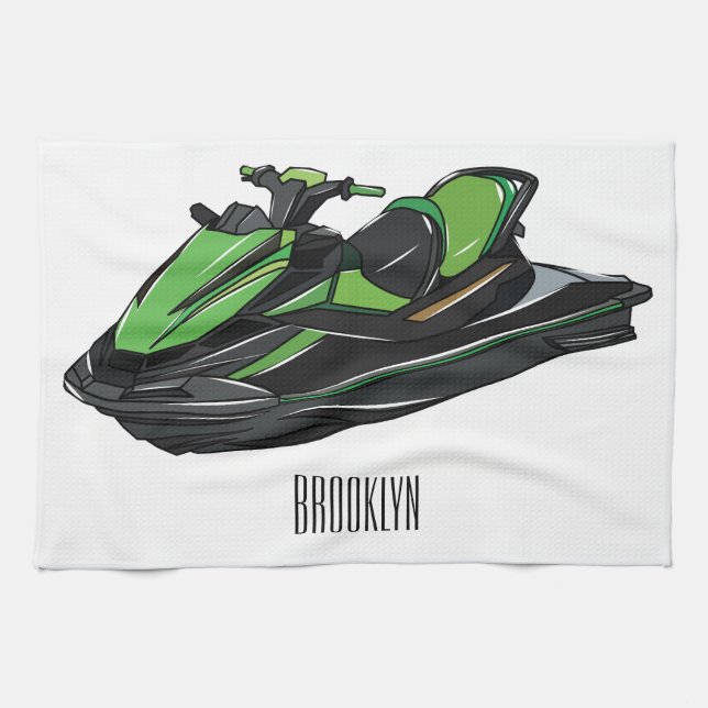 Jet ski Cartoon Illustration Geschirrtuch (Horizontal)