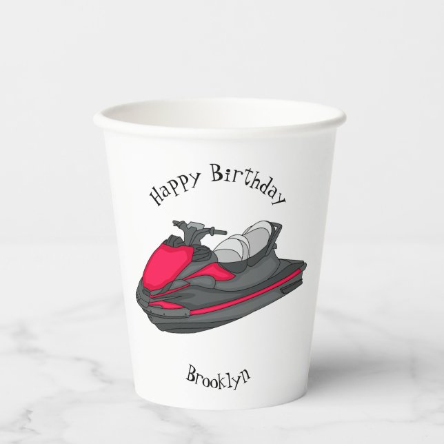 Jet ski Cartoon Illustration Pappbecher (Vorderseite)