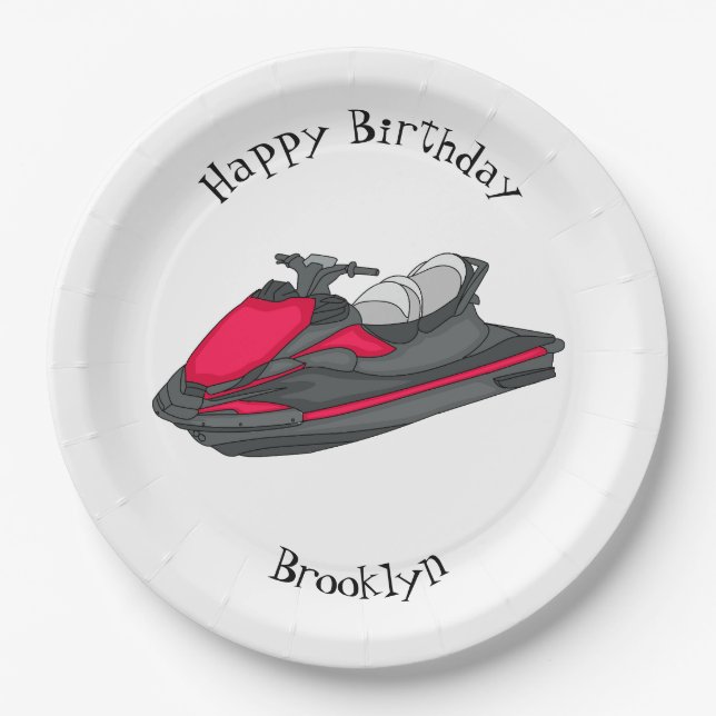 Jet ski Cartoon Illustration Pappteller (Vorderseite)