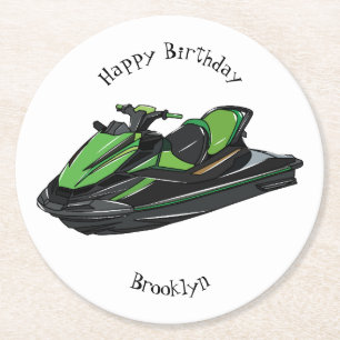 Jet ski Cartoon Illustration Runder Pappuntersetzer