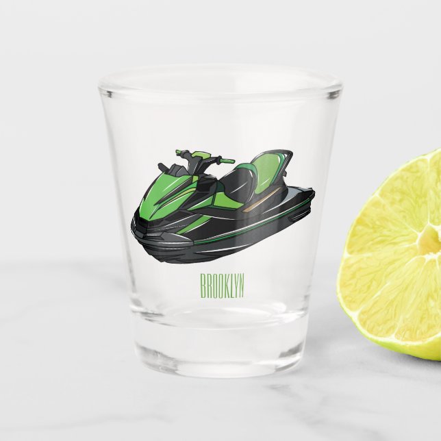 Jet ski Cartoon Illustration Schnapsglas (Vorderseite)