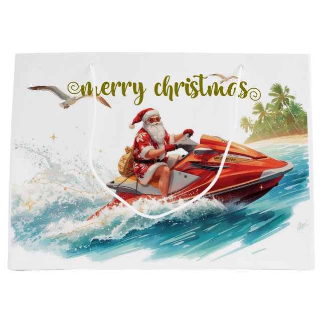 Jet Ski Christmas Holiday with Santa Claus Große Geschenktüte (Vorderseite)