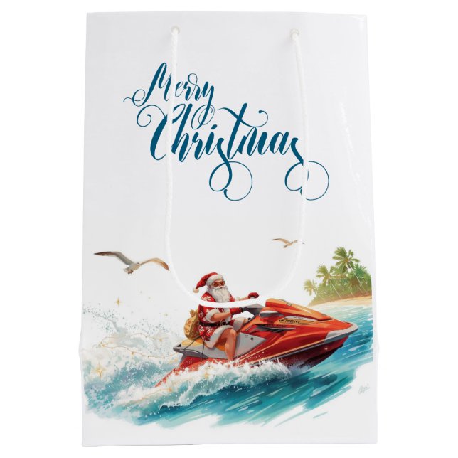 Jet Ski Christmas Holiday with Santa Claus Mittlere Geschenktüte (Rückseite)