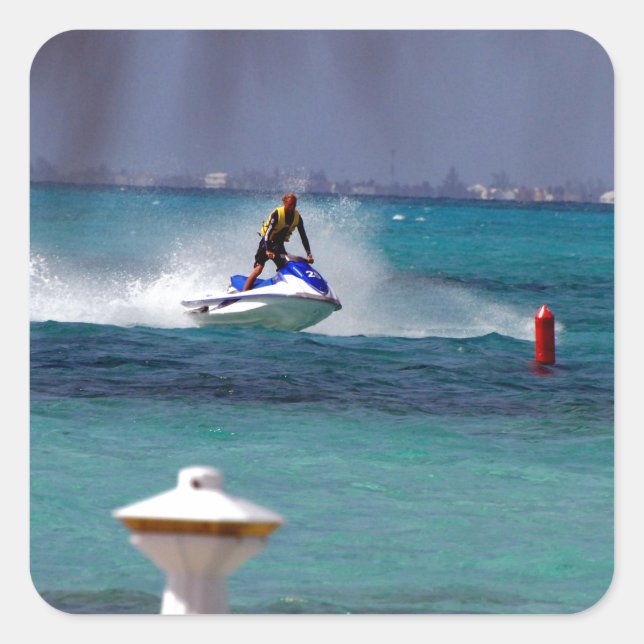 Jet-Ski-Paradies Quadratischer Aufkleber (Vorderseite)