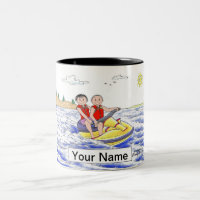 Jet Ski Riding Couple Cartoon von PrintedPerfectio