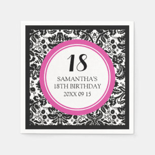 Jetable 18ème damassé de noir de rose de serviette