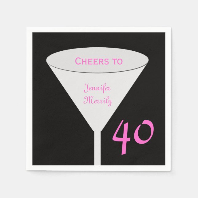 Jetable 40e anniversaire fête "Cheers To" Papier serviette (Devant)