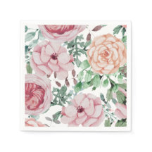 Aquarelle Florals Mauve Cocktail Mariage serviette