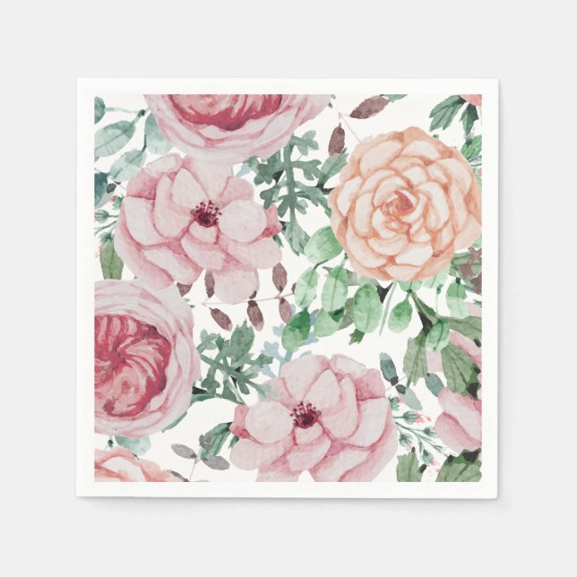 Jetable Aquarelle Florals Mauve Cocktail Mariage serviette (Devant)
