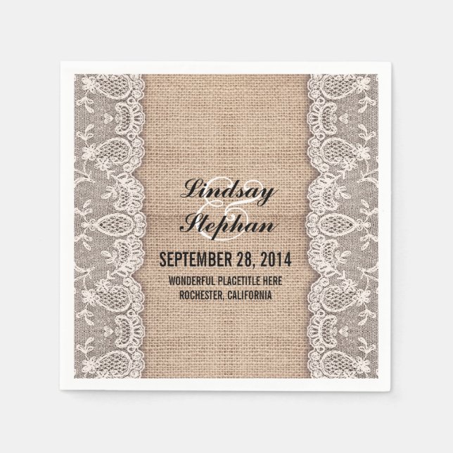Jetable Burlap & blanc dentelle belle élégante serviette e (Devant)