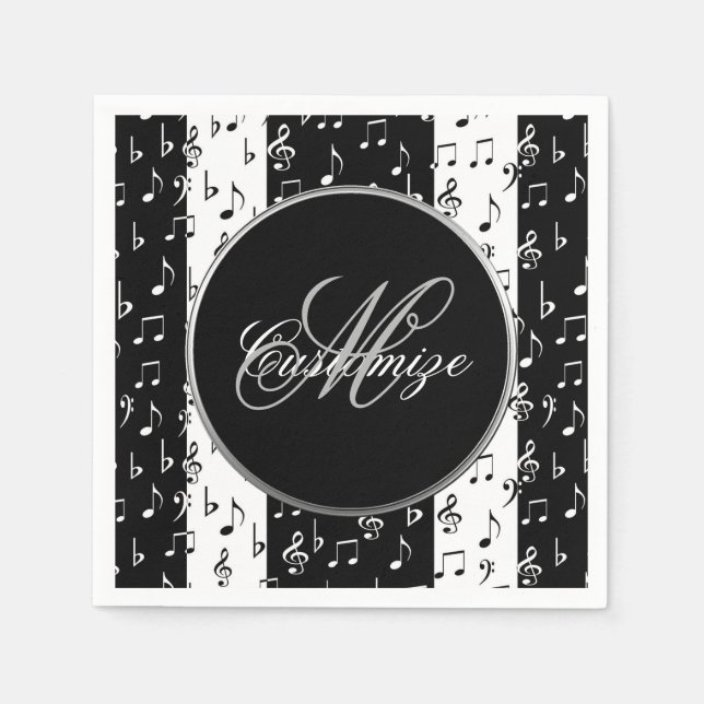 Jetable Monogramme Black & White Musical Stripes serviette (Devant)