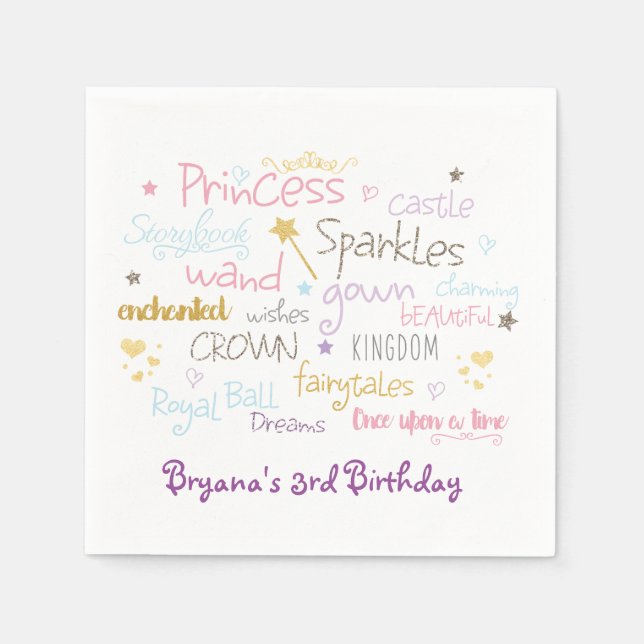 Jetable PRINCESS PARTY Words mignon Anniversaire serviette (Devant)
