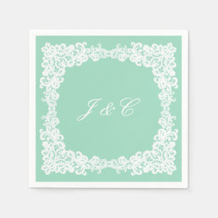Jetable Serviette de cocktail en dentelle verte et blanche