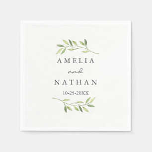 Jetable Serviette de mariage à couronne de feuilles vertes