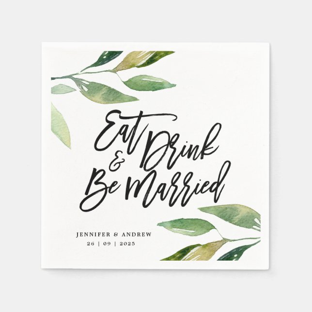 Jetable Serviette de mariage Feuilles Bohème (Devant)