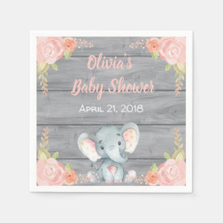 Jetables Baby shower rose éléphant serviettes