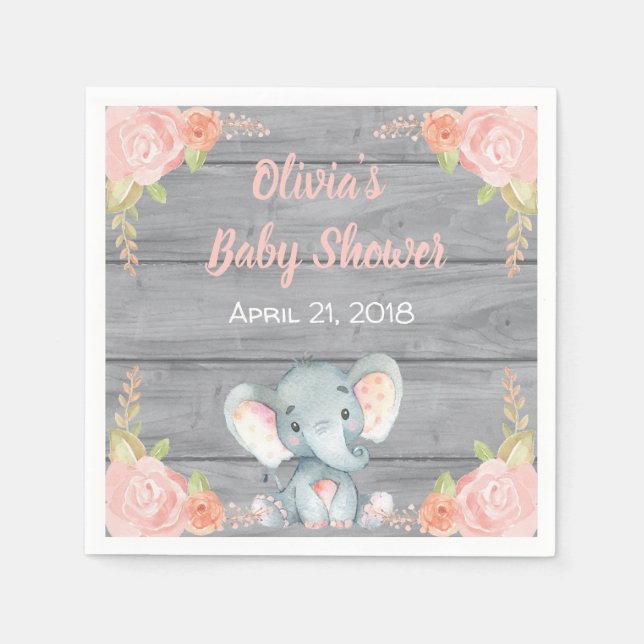 Jetables Baby shower rose éléphant serviettes (Devant)