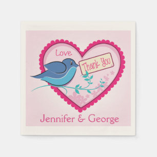 Jetables Bleu Oiseau rose Merci Floral Coeur serviettes