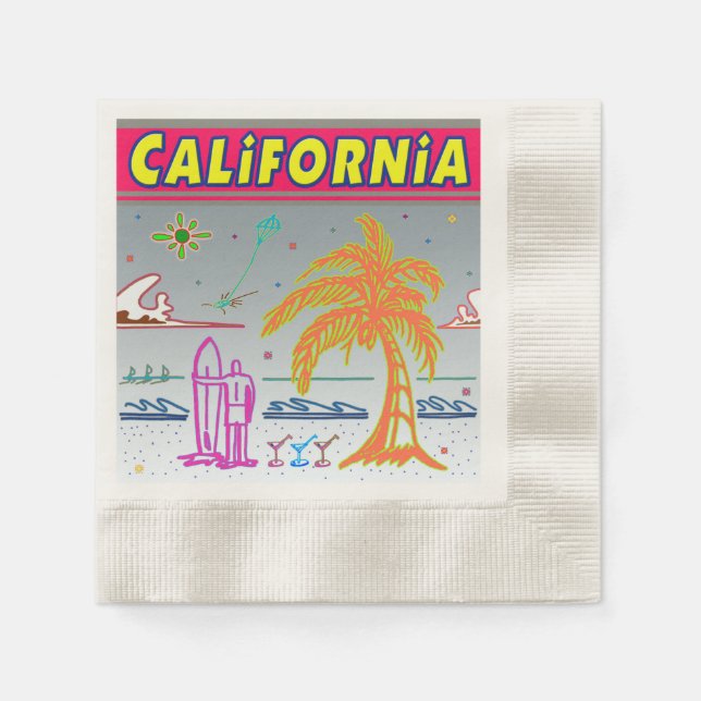 Jetables "CALIFORNIA" Plage de surfer serviettes (Devant)